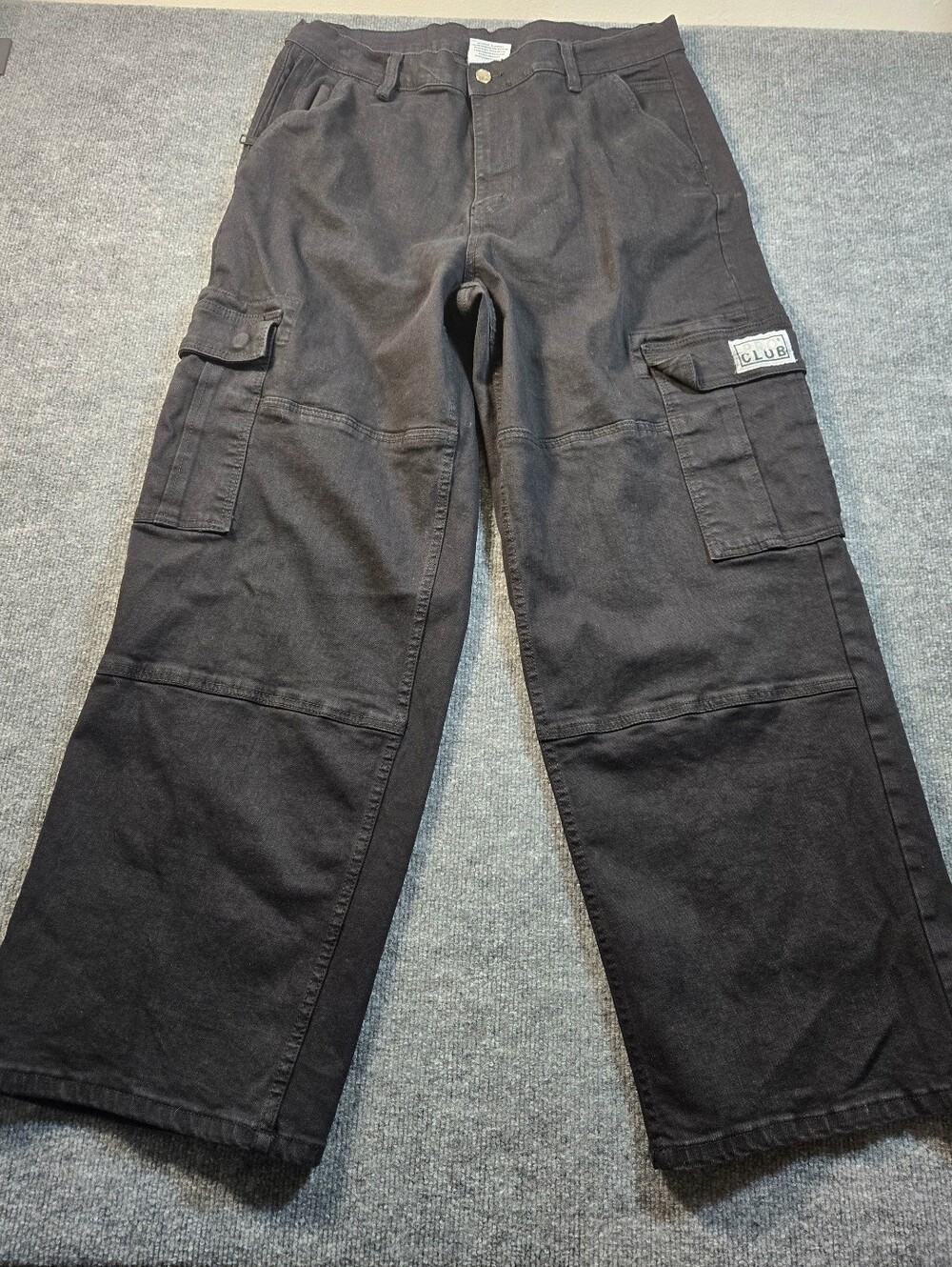 Pro Club Heavyweight Black Denim Cargo Pants Size 36 Baggy Streetwear